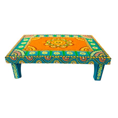Handicraft Wooden Chourang Pooja Chowki Ferozi and Peach